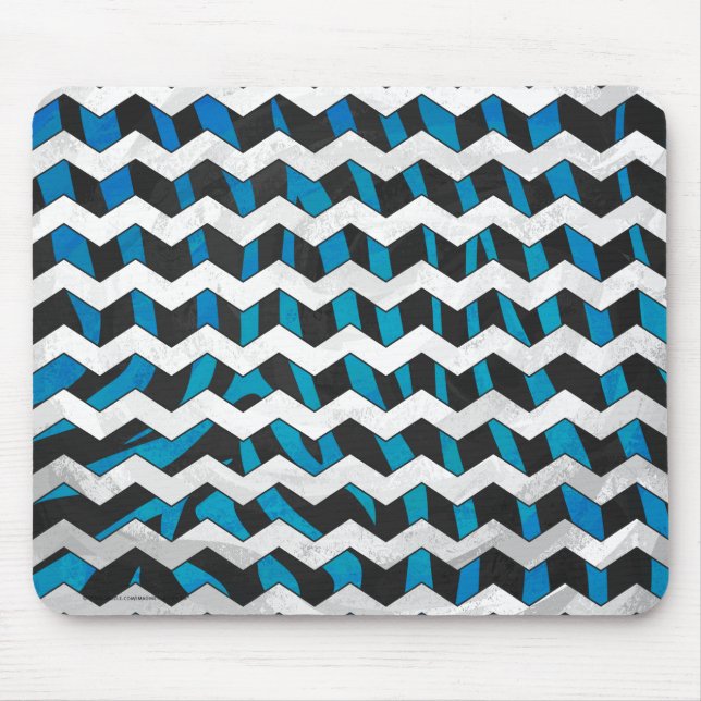 Tapis De Souris Zebra Chevron noir et bleu (Devant)