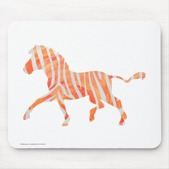 Tapis De Souris Zebra Orange et Silhouette blanche (Devant)