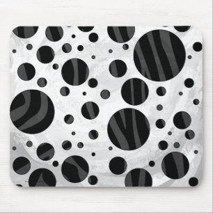 Tapis De Souris Zebra Polka point noir et gris impression