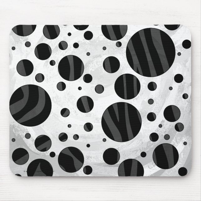 Tapis De Souris Zebra Polka point noir et gris impression (Devant)
