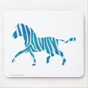 Tapis De Souris Zebra Silhouette Bleu et Blanc
