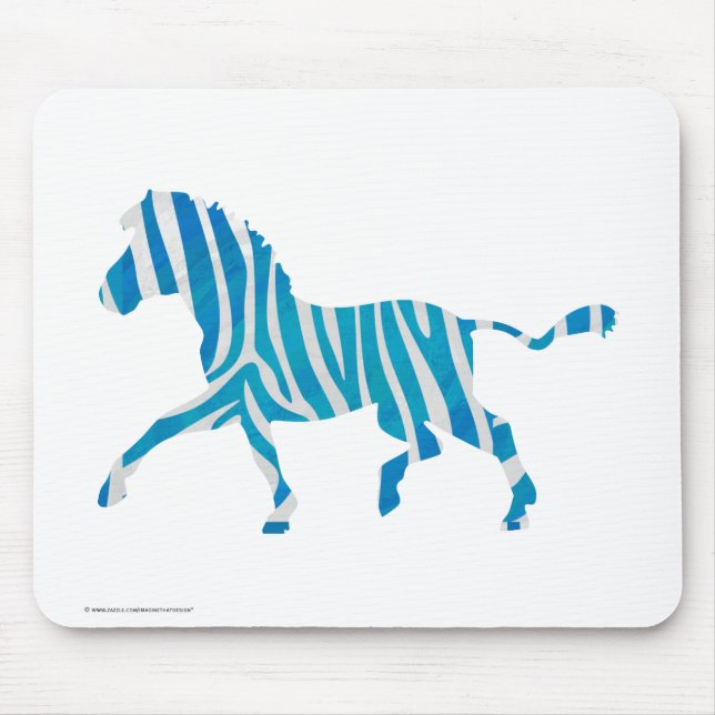 Tapis De Souris Zebra Silhouette Bleu et Blanc (Devant)
