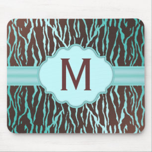 Tapis De Souris Zèbre Brown & Turquoise Grandes Têtes Monogramme M