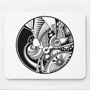 Tapis De Souris Zendala abstrait noir et blanc sur le cercle