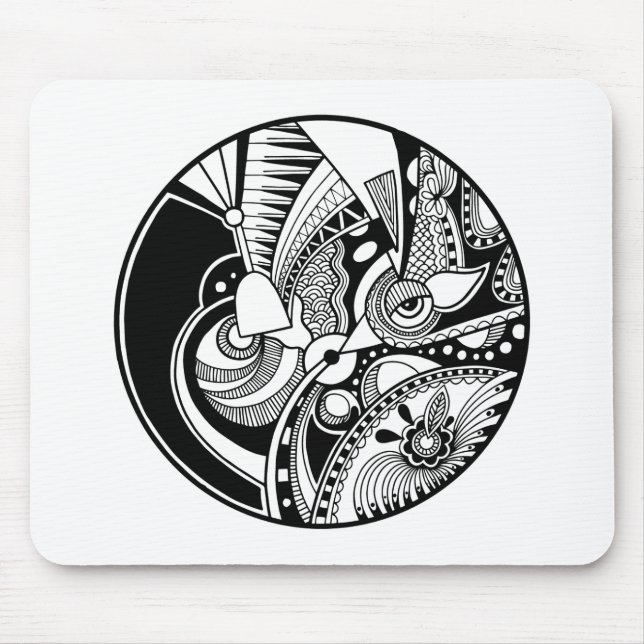 Tapis De Souris Zendala abstrait noir et blanc sur le cercle (Devant)