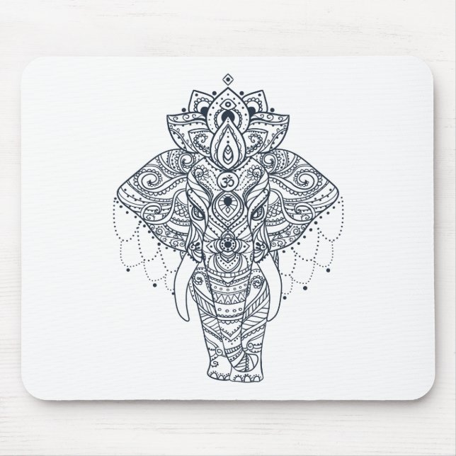 Tapis De Souris Zentangle a inspiré l'éléphant (Devant)