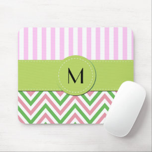 Tapis De Souris Zigzag, Chevron, Grilles, Rose, Vert, Monogramme