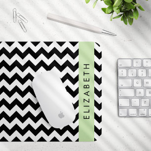 Tapis De Souris Zigzag noir et blanc, Motif Chevron, Votre nom