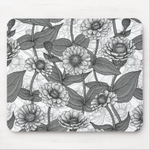 Tapis De Souris Zinnias, monochrome sur blanc