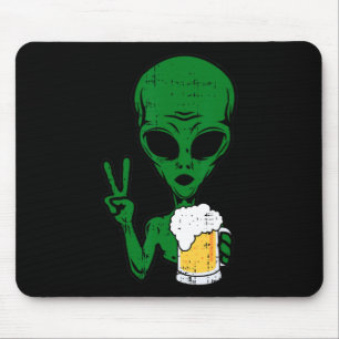 Tapis De Souris Zone-51 Alien Beer Peace Sign Lazy Drinking Hallow