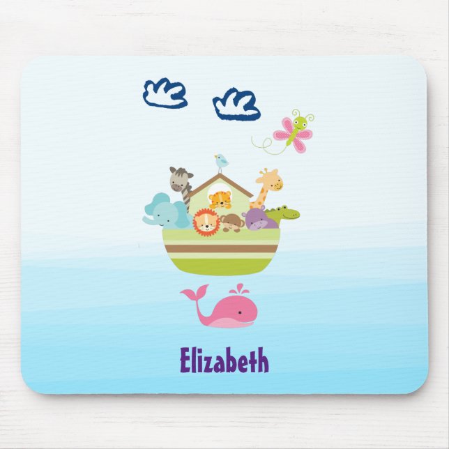 Tapis De Souris Zoo mignon Arche animal avec papillon et baleine (Devant)