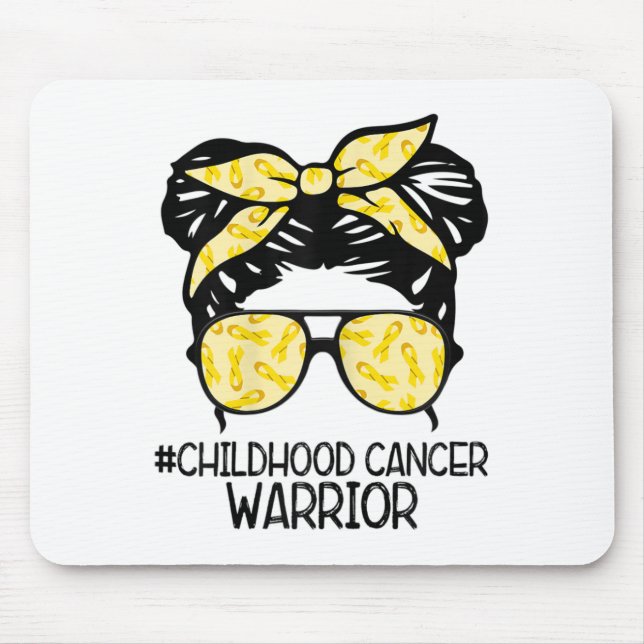 Tapis De Souris Zqxj Messy Bun Yellow Ribbon Childhood Cancer Warr (Devant)