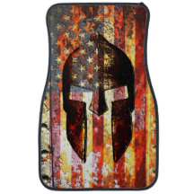 Drapeau américain et casque spartiate sur le métal