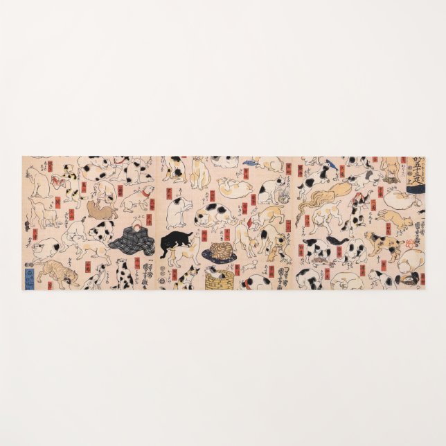Tapis De Yoga 其のまま地口猫飼好五十三疋, chats de 国芳, Kuniyoshi, Ukiyo-e (Devant (Horizontal))