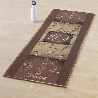 Tapis De Yoga 19e anniversaire Mariage bronze foncé Monogramme