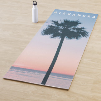 Tapis De Yoga 2 en 1 Tropical Pink & Blue Palm Tree Sunset Nom