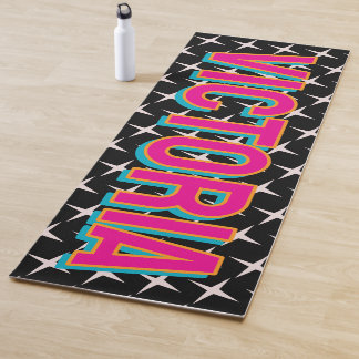 Tapis De Yoga 2D Retro Stars Pink Blue Name Yoga Mat