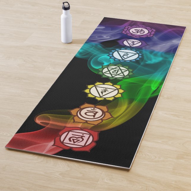 Tapis De Yoga 7 Chakra mantra arc-en-ciel cool gras noir (En situation)