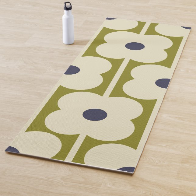Tapis De Yoga Abacus Eyelet Fleur Latéral Olive et Bleu (En situation)