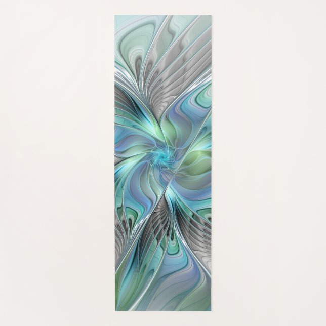 Tapis De Yoga Abstrait Bleu Vert Papillon Imaginaire Fractal Art (Devant)