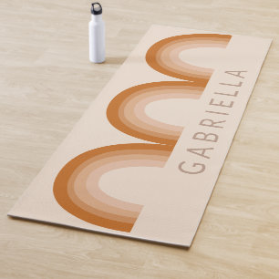 Tapis De Yoga Abstrait Boho Desert Rainbow Terracotta Monogramme