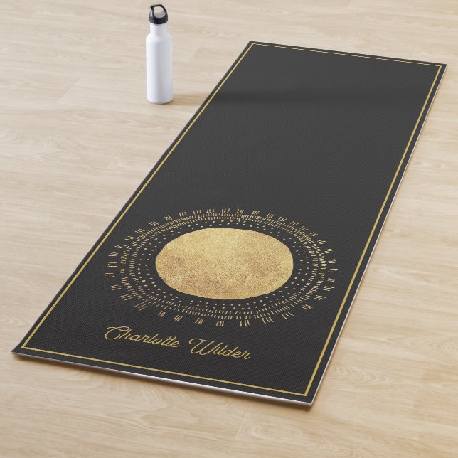 Tapis De Yoga Abstrait Gold Foil Circle Lune Personnalisée Noir (En situation)