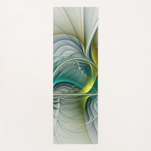 Tapis De Yoga Abstrait hypnotique or turquoise sarcelle fractale