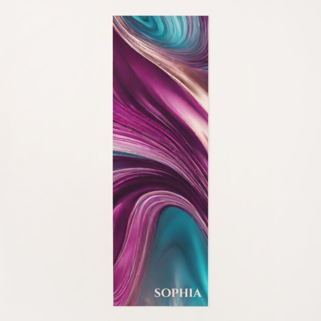Tapis De Yoga Abstrait-Viva Magenta Turquoise et Or- (Devant)