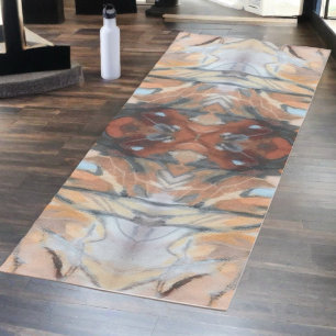 Tapis De Yoga Abstraite aquarelle marron beige crème gris orange