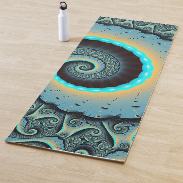 Tapis De Yoga Abstraite spirale d'art fractal bleu turquoise ora (En situation)