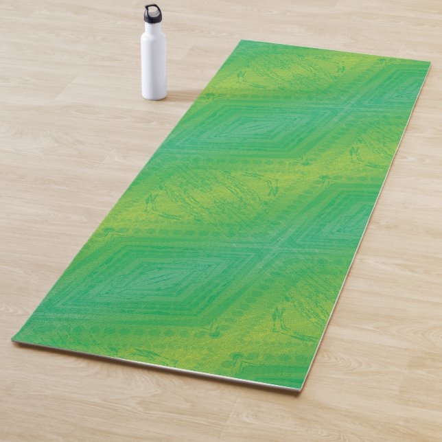 Tapis De Yoga Acceptation | Motif de Shibori jaune bleu (En situation)