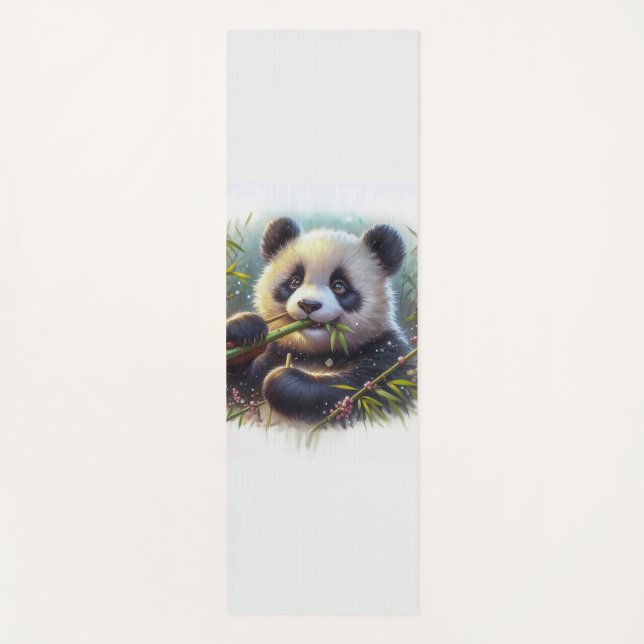 Tapis De Yoga Adorable Ours De Panda Mangeant Bambou (Devant)