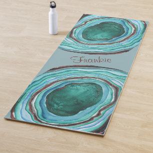 Tapis De Yoga Agate Geode Motif en Blue & Aqua - Personnalisé