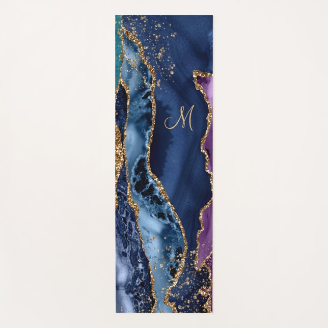 Tapis De Yoga Agression bleue/Turquoise/violette avec Monogramme (Devant)