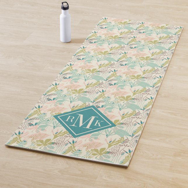 Tapis De Yoga Ajoutez votre motif floral moderne du monogramme | (En situation)