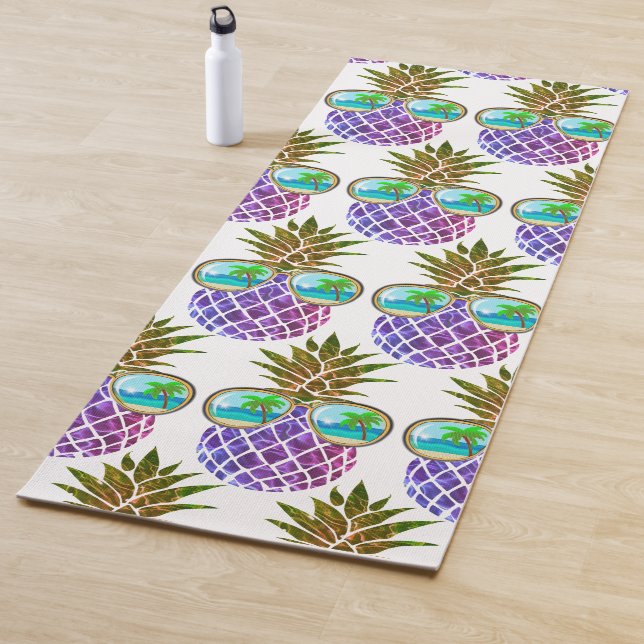 Tapis De Yoga Ananas rose violet tropical (En situation)