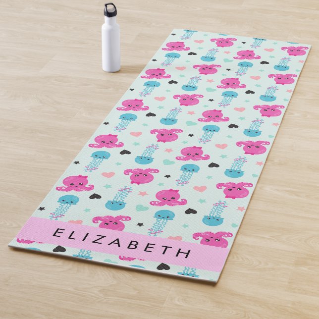 Tapis De Yoga Animaux de mer, poulpe, méduse, Coeurs, Votre nom (En situation)