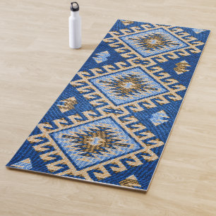 Tapis De Yoga Antique Oriental Bleu Beige Turc Kilim Rug