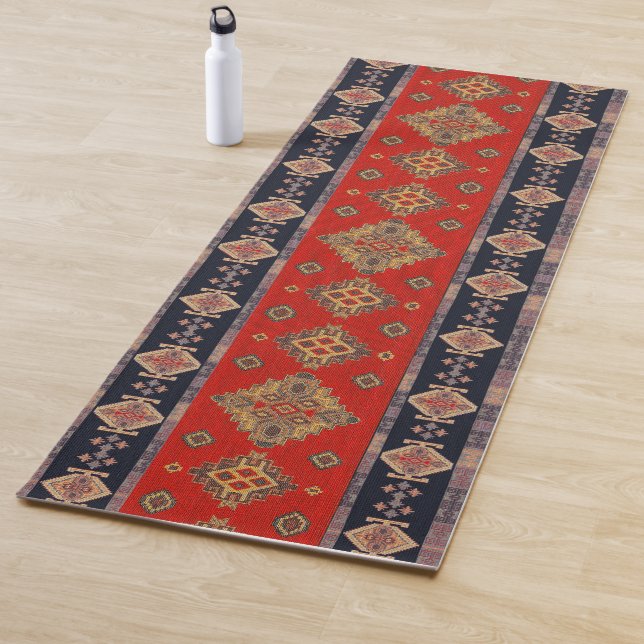 Tapis De Yoga Antique Oriental Chili Rouge Noir Turc Kilim Rug (En situation)