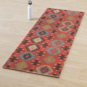 Tapis De Yoga Antique Oriental Orange Rouge Kurde Kilim
