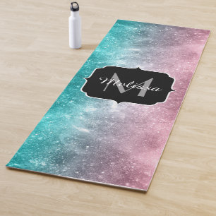 Tapis De Yoga Aqua bleu rose galaxie marine abstrait Monogramme