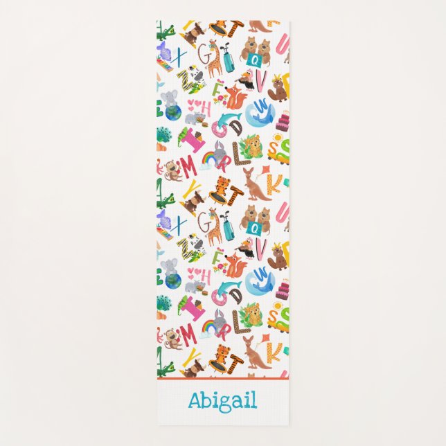 Tapis De Yoga Aquarelle Alphabet animal Adorable Enfants (Devant)