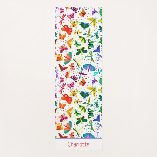 Tapis De Yoga Aquarelle Arc-en-ciel Papillons Enfants Personnali (Devant)