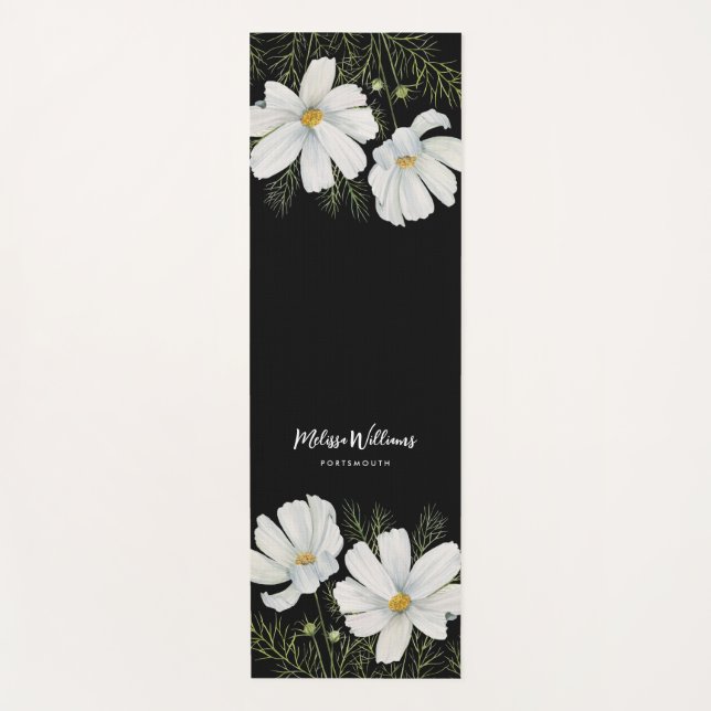 Tapis De Yoga Aquarelle Blanc Cosmos Fleurs Peinture Botanique (Devant)