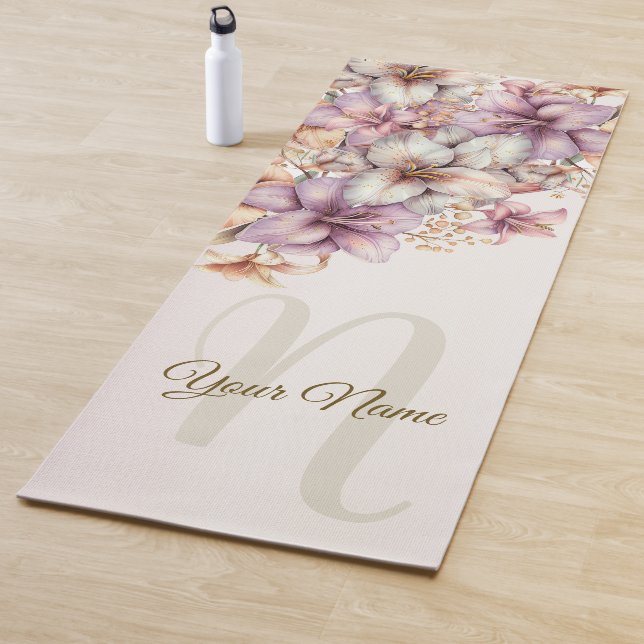 Tapis De Yoga Aquarelle Boho Rose Fleurs Élégante Et Élégante (En situation)