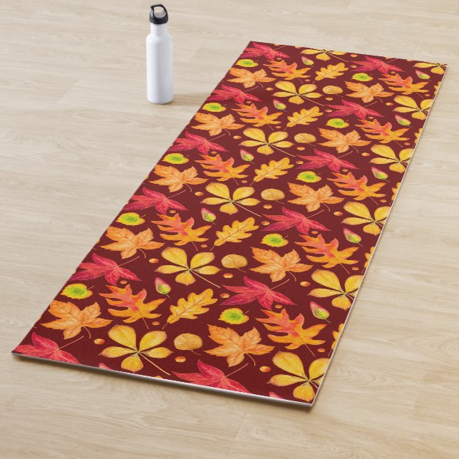 Tapis De Yoga Aquarelle colorée Feuilles d'automne (En situation)