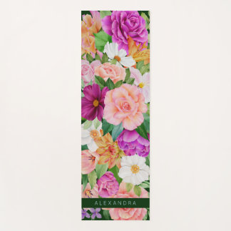Tapis De Yoga Aquarelle couleur monogramme Floral violet rose