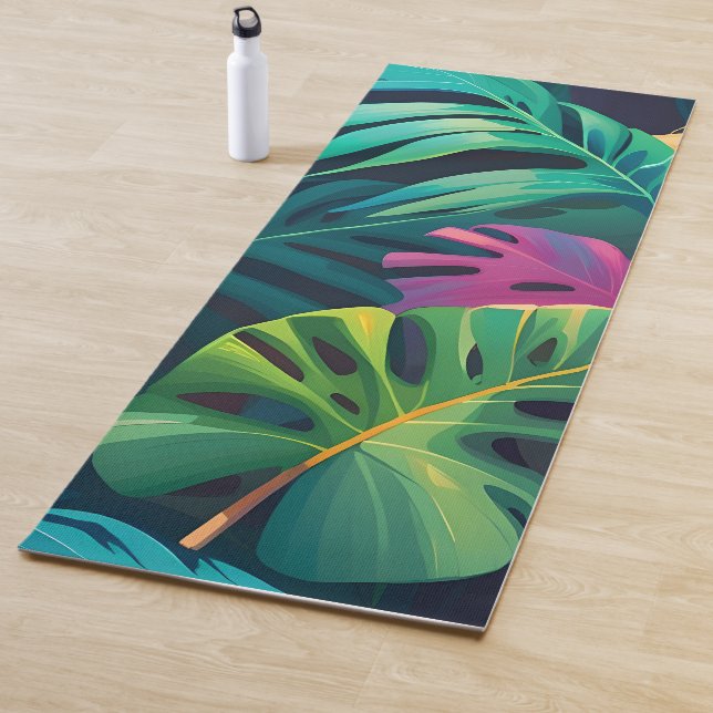 Tapis De Yoga Aquarelle de feuillage tropical Paradis (En situation)