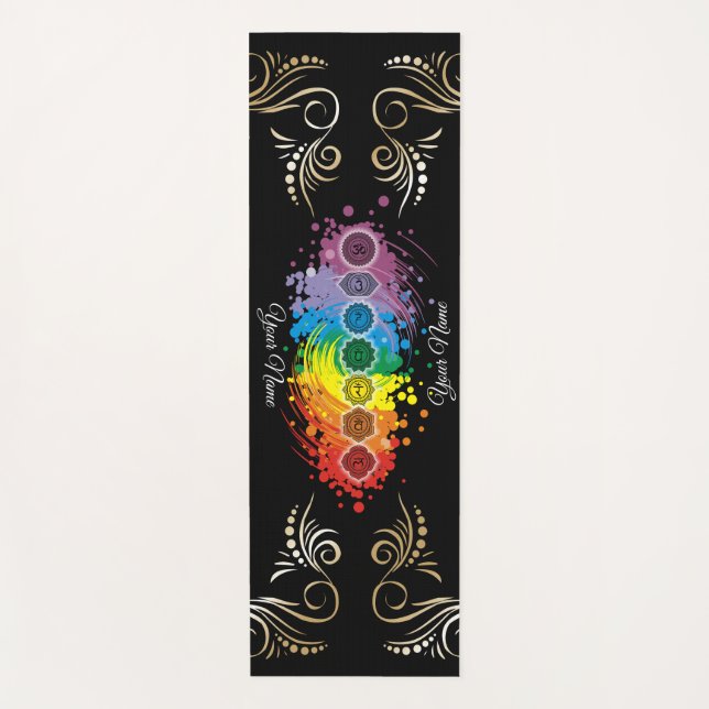 Tapis De Yoga Aquarelle de nom personnalisée Chakras alignés (Devant)