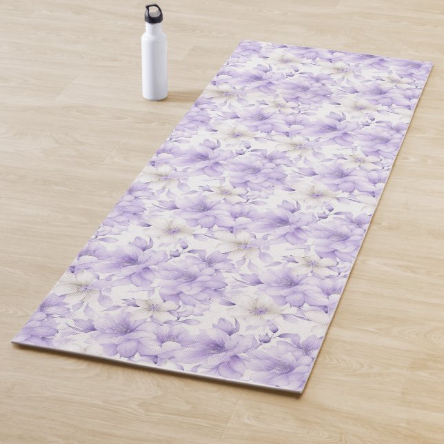 Tapis De Yoga Aquarelle délicate Fleurs violettes (En situation)